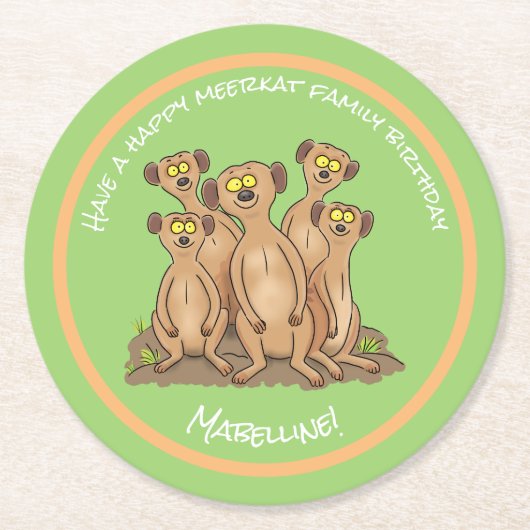 Happy meerkat Cartoon Runder Pappuntersetzer (Vorderseite)