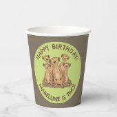 Happy meerkats personalisiert Geburtstag Cartoon Pappbecher (Vorderseite)