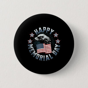 Happy Memorial Day Bald Eagle American Flag Button