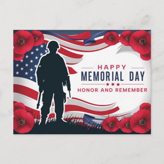 Happy Memorial Day Red Poppies Military Postkarte (Vorderseite)