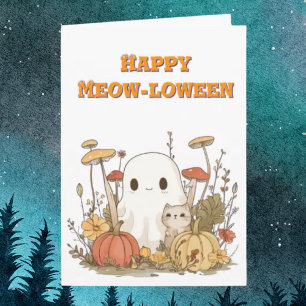 Happy Meow Loween Cat Ghost Foto Halloween-Karten Karte