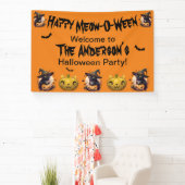 Happy Meow-O-Ween Black Cat Jack-o-Lantern Orange Banner (InSitu)