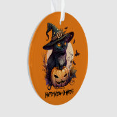 "Happy Meow-O-Ween" Black Cat & Jack-o-Lantern Ornament (Vorderseite)