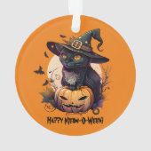 "Happy Meow-O-Ween" Black Cat & Jack-o-Lantern Ornament (Rückseite)