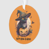 "Happy Meow-O-Ween" Black Cat & Jack-o-Lantern Ornament (Vorderseite)