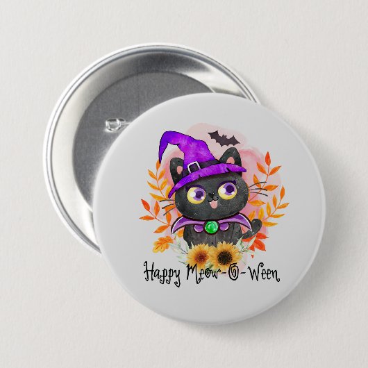 Happy Meow-o-ween - Black Hexenkatze Button (Vorne & Hinten)