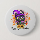 Happy Meow-o-ween - Black Hexenkatze Button (Vorderseite)