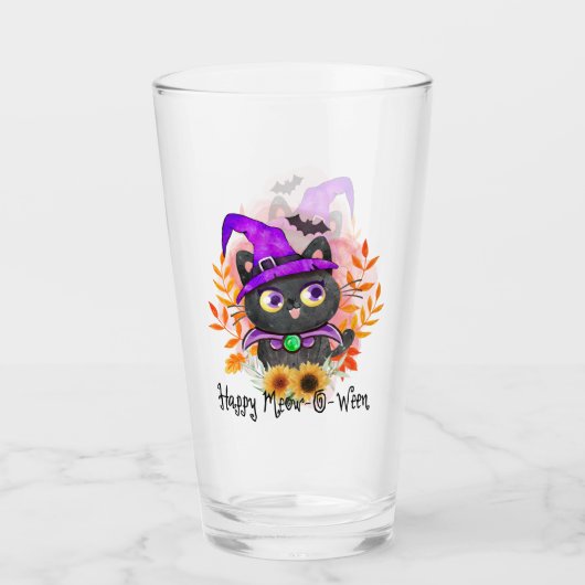 Happy Meow-o-ween - Black Hexenkatze Glas (Vorderseite)