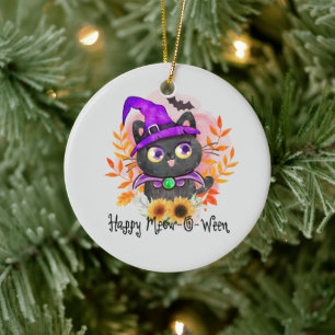 Happy Meow-o-ween - Black Hexenkatze Keramik Ornament