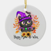 Happy Meow-o-ween - Black Hexenkatze Keramik Ornament (Vorne)