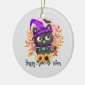 Happy Meow-o-ween - Black Hexenkatze Keramik Ornament (Links)