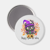Happy Meow-o-ween - Black Hexenkatze Magnet (Vorderseite/Rückseite)