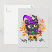 Happy Meow-o-ween - Black Hexenkatze Postkarte (Vorne/Hinten)