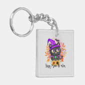 Happy Meow-o-ween - Black Hexenkatze Schlüsselanhänger (Vorderseite links)