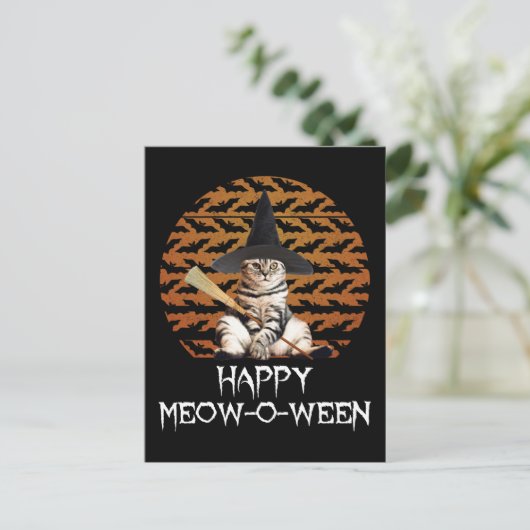 Happy Meow-o-ween Postkarte (Stehend Vorderseite)