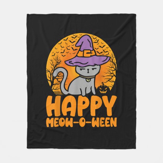 Happy Meow O Ween Pumpkin Cat Witwe Full Moon Hall Fleecedecke (Vorderseite)