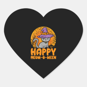 Happy Meow O Ween Pumpkin Cat Witwe Full Moon Hall Herz-Aufkleber