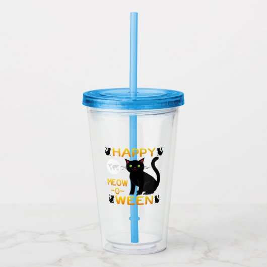 Happy Meow-O-Ween - Schwarze Katzen Acryltrinkbecher (Vorderseite)