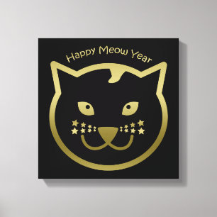 Happy Meow Year - Benutzerdefinierte Hintergrundfa Leinwanddruck