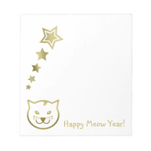 Happy Meow Year - Benutzerdefinierte Hintergrundfa Notizblock