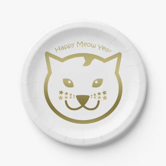 Happy Meow Year - Benutzerdefinierte Hintergrundfa Pappteller (Vorderseite)