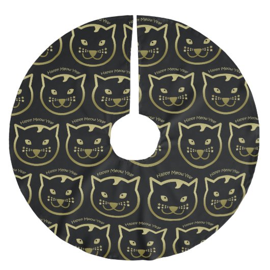 Happy Meow Year - Benutzerdefinierte Hintergrundfa Polyester Weihnachtsbaumdecke (Vorderseite)