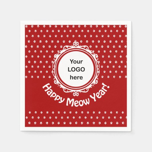 "Happy Meow Year" Cat Business Paper Napkin Serviette (Vorderseite)