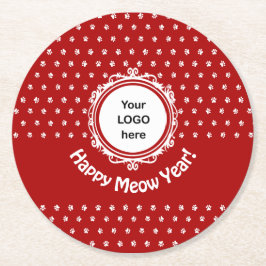'Happy Meow Year' Cat Business Runder Pappuntersetzer