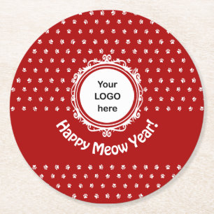 'Happy Meow Year' Cat Business Runder Pappuntersetzer
