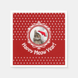 "Happy Meow Year!" Cat Christmas Paper Napkin Serviette