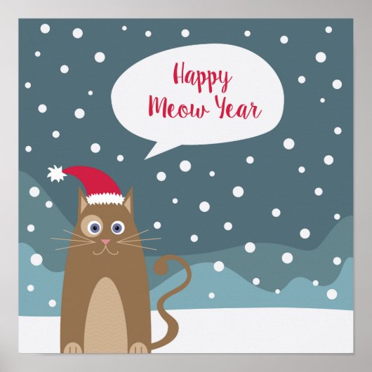 Happy Meow Year Ferien Kätzchen Tier in Schnee Poster (Vorne)