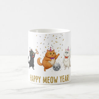 Happy Meow Year Party Cats New Year's Mug Kaffeetasse