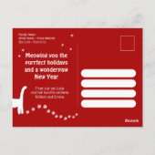 'Happy Meow Year' Red Cat Lover Weihnachtsfeiertag Postkarte (Rückseite)