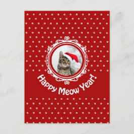 'Happy Meow Year' Red Cat Lover Weihnachtsfeiertag Postkarte