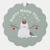 "Happy Meow Year!" Runde Ornament Karte (Vorderseite)