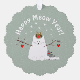 "Happy Meow Year!" Runde Ornament Karte