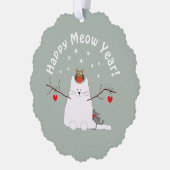 "Happy Meow Year!" Runde Ornament Karte (Links)