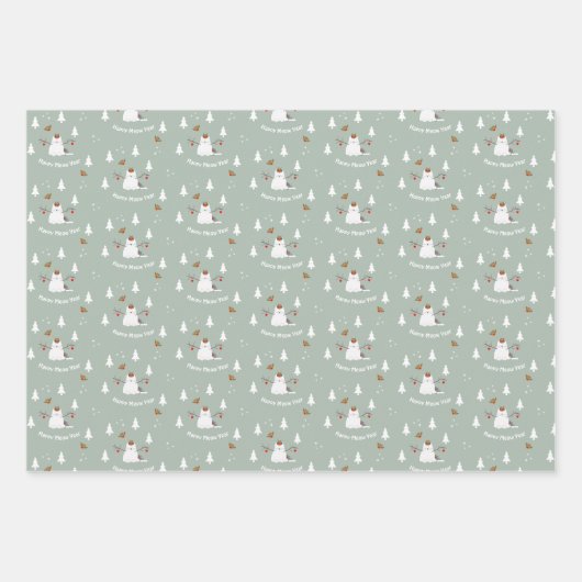 "Happy Meow Year"! Snowcat Custom Geschenkpapier Set (Vorderseite 3)