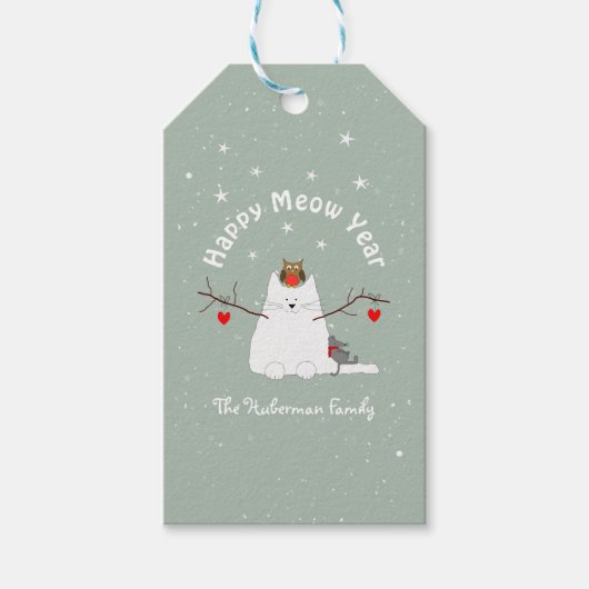 'Happy Meow Year' Snowcat Geschenkanhänger (Vorderseite)
