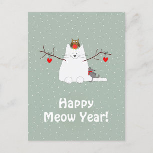 'Happy Meow Year' Snowcat Postcard Postkarte