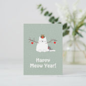 'Happy Meow Year' Snowcat Postcard Postkarte (Stehend Vorderseite)