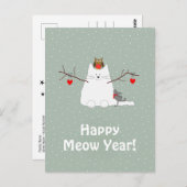 'Happy Meow Year' Snowcat Postcard Postkarte (Vorne/Hinten)