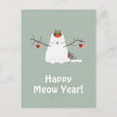 'Happy Meow Year' Snowcat Postcard Postkarte (Vorderseite)