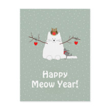'Happy Meow Year' Snowcat Postcard