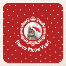"Happy Meow Year"! Weihnachtskatzenpapier-Unterset