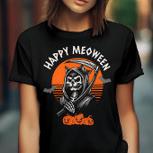 Happy Meoween Spooky Grim Sensenmann Cat Halloween T-Shirt