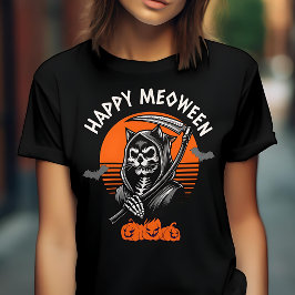 Happy Meoween Spooky Grim Sensenmann Cat Halloween T-Shirt