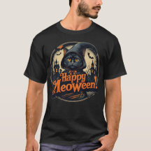 Happy Meoween Spooky Kitty Cat Halloween T - Shirt