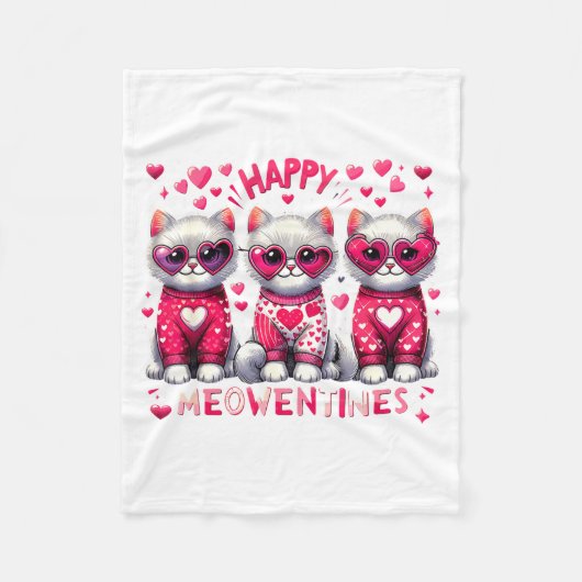 Happy Meowentines Cute Valentine Cats Love Cat Mem Fleecedecke (Vorderseite)