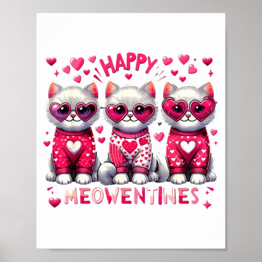 Happy Meowentines Cute Valentine Cats Love Cat Mem Poster (Vorne)